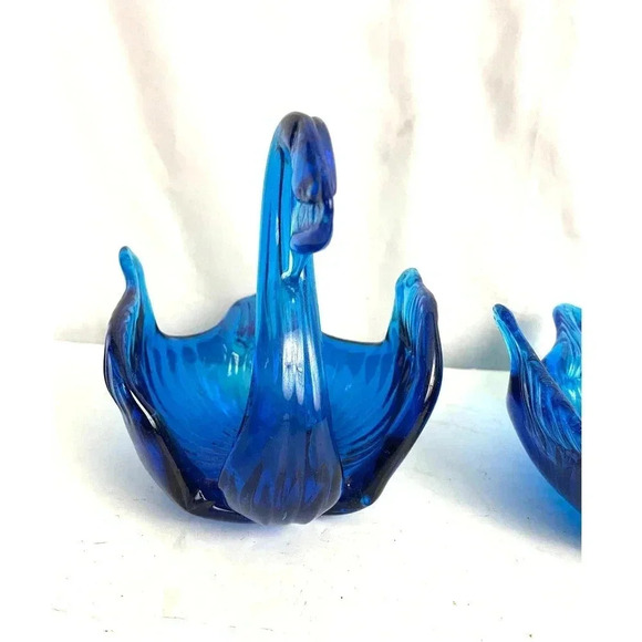 VTG Blue Glass Swan Trinket Candy Dish Bowl 6” Mid Century Modern Lot of 2 - Picture 13 of 15